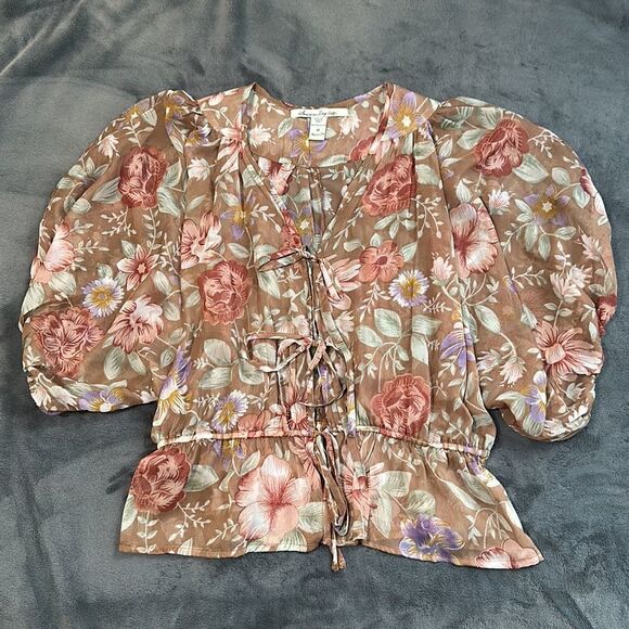 American Rag Floral Boho Style Front Tie Top Size Medium - Picture 6 of 11